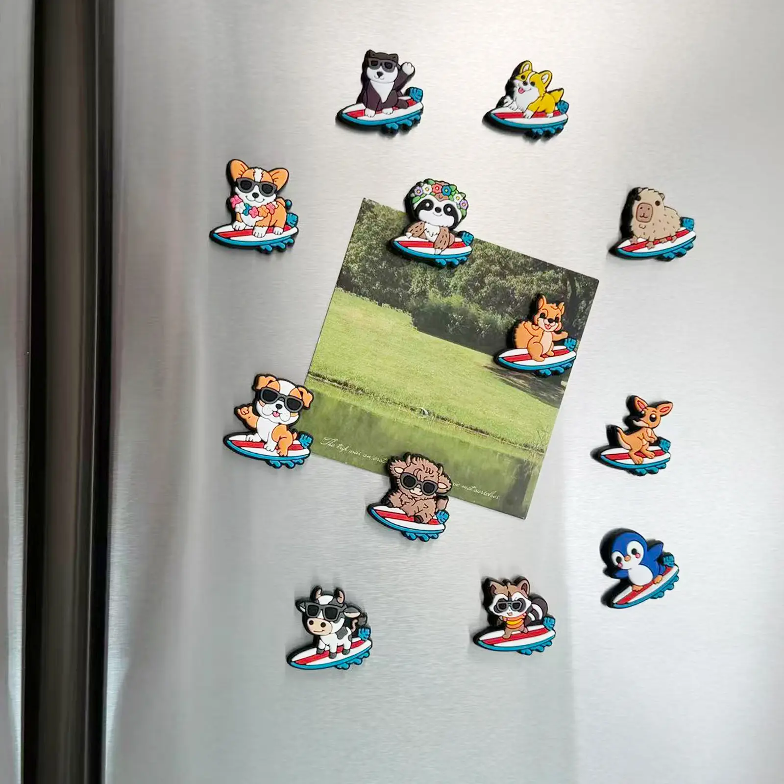 12-Piece Animal Refrigerator Magnet Set, Surf Theme Floral Fridge Magnets, Home Kitchen Decor, Magnet For Kitchen, Unique Design, Durable Resin Material
