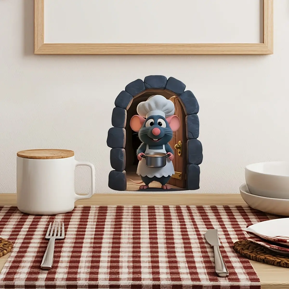 3D Chef Mouse Decorative Wall Sticker, Fun Kitchen Theme Decor, Self-Adhesive Waterproof Restaurant Wall Art, Perfect Home Decoration, Decorative Stickers