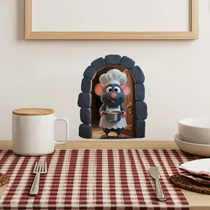 3D Chef Mouse Wall Sticker, Fun Kitchen Theme Decor, Self-Adhesive Waterproof Restaurant Wall Art, Perfect Home Decoration