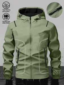 Men's Hooded Casual Jacket, Tactical Waterproof Wear-Resistant Design, Reflective Drawstring, Outdoor Sports & Daily Use Softshell Coat