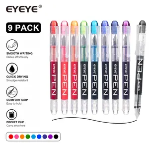 EYEYE Fountain Pens, 9 Pack Assorted Colors Disposable Fountain Pens Stainless Steel Nib, School Essentials Smooth Writing Office Accessories Fine Tip Markers Drawing Markers Calligraphy Sketching Journaling Art Pens Fountain Pen Set