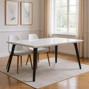 360 stand Rectangular Dining Table - Sturdy Faux Marble Finish, Metal Frame, 4 Legs, Fixed Mechanism, 28.30x35.40x62.90 in, White & Black, Full Assembly, for Contemporary Home Decor, Modern Furniture, Marble Dining Set