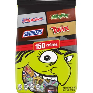 SNICKERS, TWIX, MILKY WAY & 3 MUSKETEERS Minis Halloween Candy Variety Pack, 150 Ct Mini Chocolate Candy Variety Pack