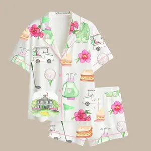Golf Print Pajamas - Country Club Sleepwear - Women's Novelty Golfer Sport Sleepwear Soft & Breathable Summer Sleepwear for Women
