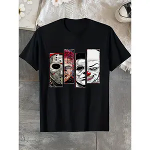 Boys' T-Shirt Featuring a Fearful Face, Perfect for a Joyful Halloween. Casual, Lightweight, And Comfortable Short-Sleeve Tee for Summer Wear