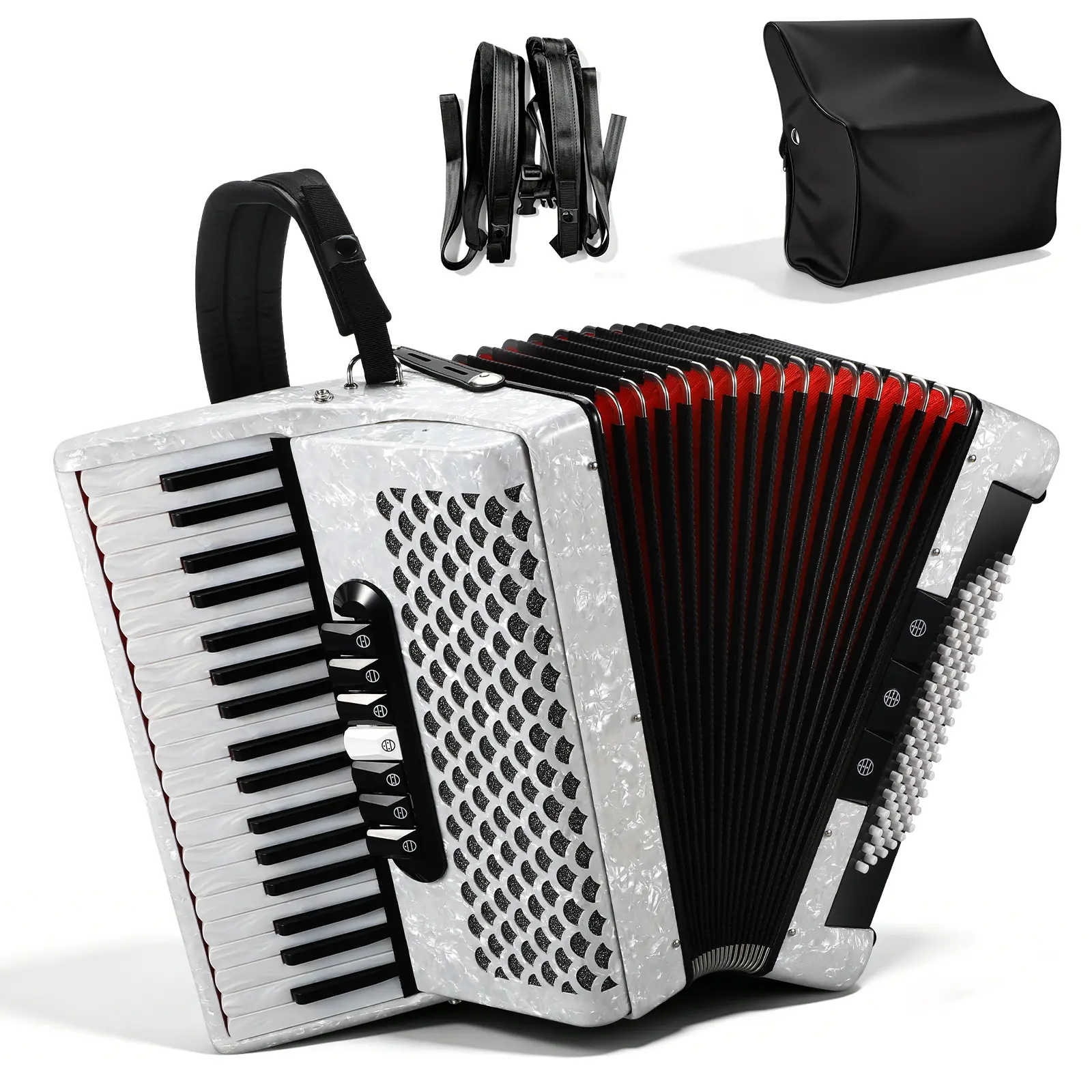 Piano Accordion, Portable Musical Accordion with Responsive Keys & Comfortable Straps for Practice, Performance & Music Lessons, Ideal for Beginners and Adult Players