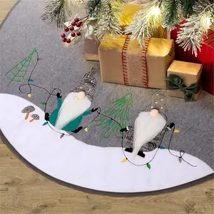 Christmas Tree Skirt, 48 Inch Grey Tree Skirt Mat with Plush Gnomes Xmas Tree Decoration for Home Party Holiday
