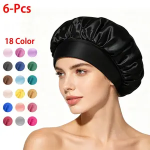 Women's 6-Pack Premium Satin Hair Bonnets - Lightweight, Soft Elastic Haircare Night Caps for Daily Sleeping, Heatless Hairstyle Protection