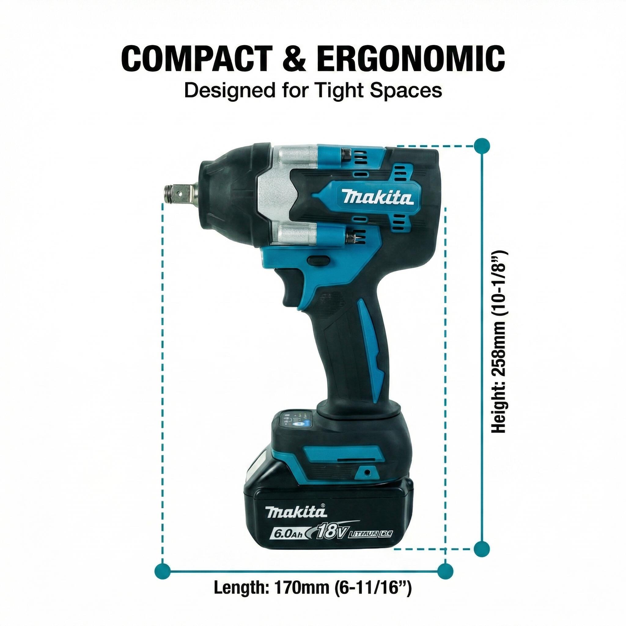 Makita DTW700RTJ700 1/2" Square Drive Impact Wrench – 4-Speed up to 2,200 RPM & 2,700 IPM for Heavy Truck & Equipment Repair