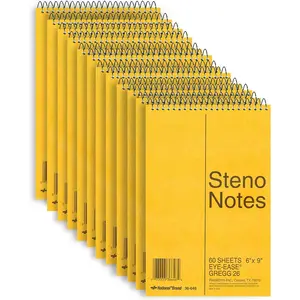 Brown Board Cover Steno Notebook, Green Paper, 6"x9", 12 Notebooks with 60 Sheets each (36646)