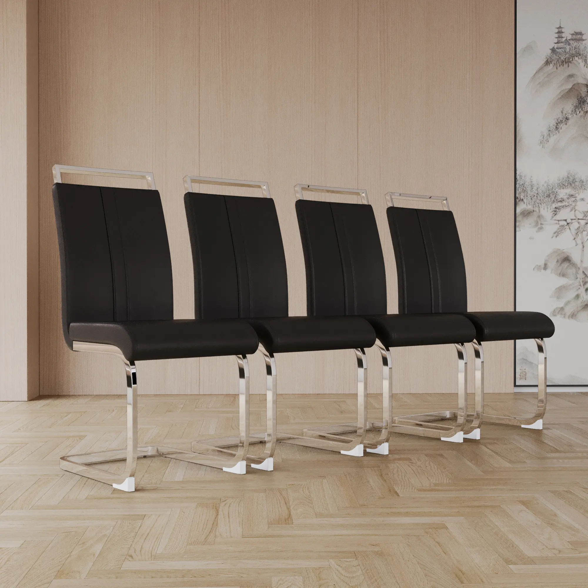 Modern kitchen Dining Chairs,PU Faux Leather High Back Upholstered Side Chair with C-shaped Tube plating Metal Legs for Dining Room Kitchen Vanity Patio Club Guest Office Chair (Set of 4)