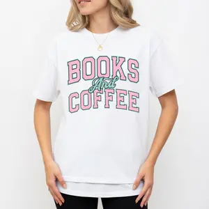 Books and Coffee Shirt Ultra-Soft Comfy Fabric Gift for Book Lover Reading Tee Librarian Literature Lover Graphic Top Unisex Tees - Womenswear Fitted Style - Everyday
