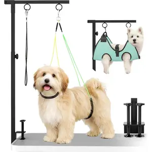 Dog Grooming Table Arm, 31.5"-43.3" Adjustable Pet Stand with Hammock & Clips 3-in-1 Grooming Kit for Nail Trimming, Haircut & Drying, Home Supplies for Small Dogs