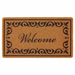 VEVOR Door Mat, Welcome Doormat for Outdoor Entrance, 29.5" x 17" All-Weather Faux Coir Entryway Mat with Non-Slip Backing, Low-Profile & Easy-to-Clean Front Door Mats for Garage, Backyard, Patio