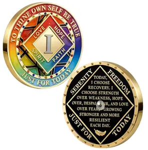1-3 Year Rotating Sobriety Coin NA Recovery Medallion, Spinner AA Sobriety Chip with Serenity Prayer, Inspirational Affirmation Recovery Token, Clean Time Sobriety Gift for Men Women