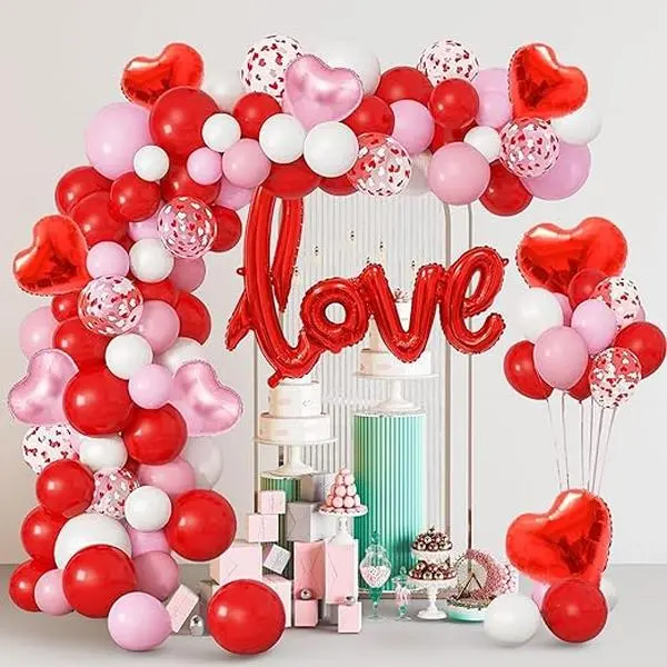 Valentine's Day Balloon Garland Arch Kit with Pink Red Heart Balloons Valentines Day Party Decor for Wedding Anniversary Valentines Birthday Mother's Day Party Supplies Thick