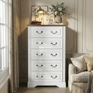 Cozy Castle Farmhouse 5 Drawers Dresser for Bedroom, 49" Tall Wood Chest of Drawer, Storage Dressers Organizer for Bedroom, Living Room, Hallway