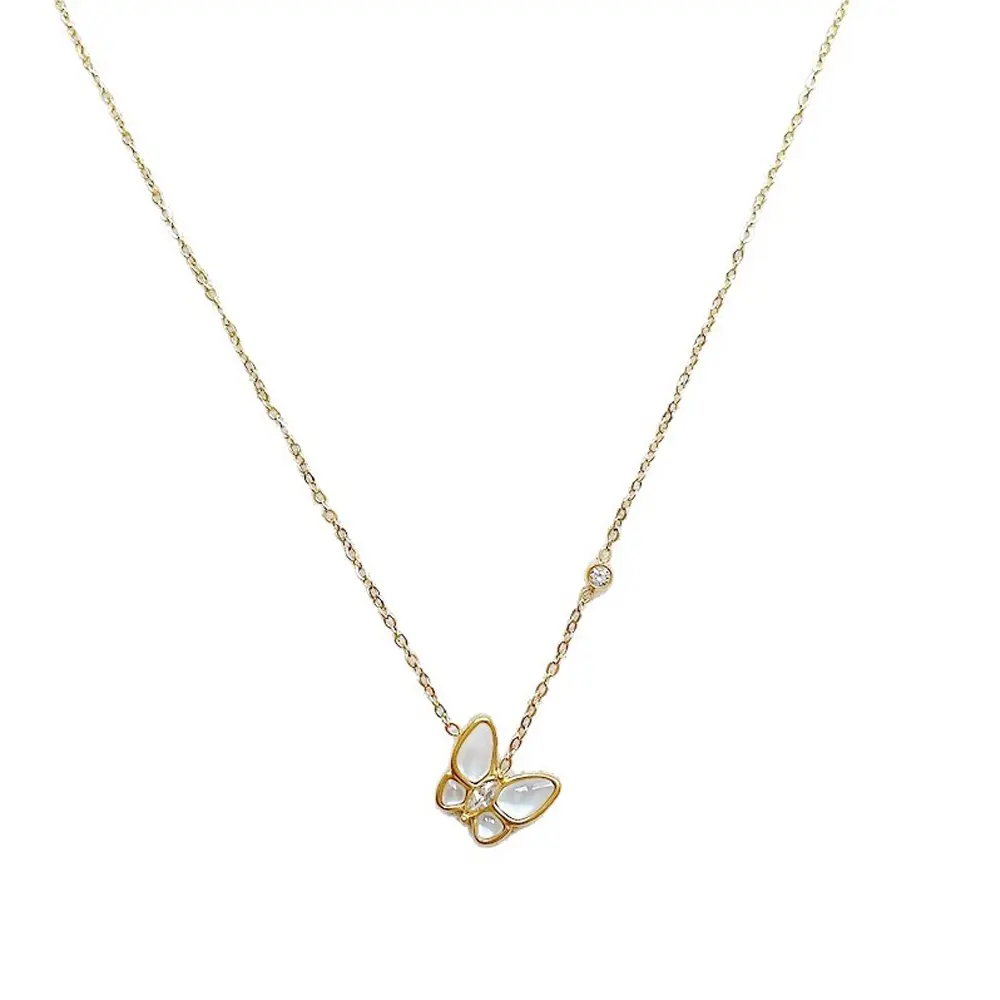 LEYEHOPE Layered Mother-of-Pearl Butterfly Necklace, Pearl Chain Necklace, Women's Costume Jewelry Accessory, Steel Chain, Dainty Necklace, Jewelry For Women