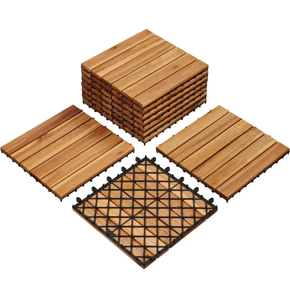 Yaheetech 27/54/108 PCS Wood Flooring Tiles 12.5X12.5in Wood Plastic Interlocking Flooring Tiles for Outdoor & Indoor Patio Garden Deck Poolside