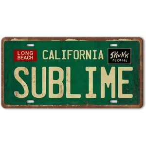 Vintage Metal Tin Sign Long Beach California Sublime Poster Grunge Hippie Room Decor Rock Band Posters Sublime Tapestry Funny Street Signs For Bedroom Wall Aesthetic 90s Bathroom Sign 12 X 8 Inch Hanging Decoration Decorative Iron