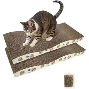Cat Scratching Board, Corrugate Cat Scratcher for Indoor Cats with Catnip, Cat Scratch Pad with Premium Scratch Textures Design, Cardboard Cat Scratcher with Double-Sided Usability (Pac