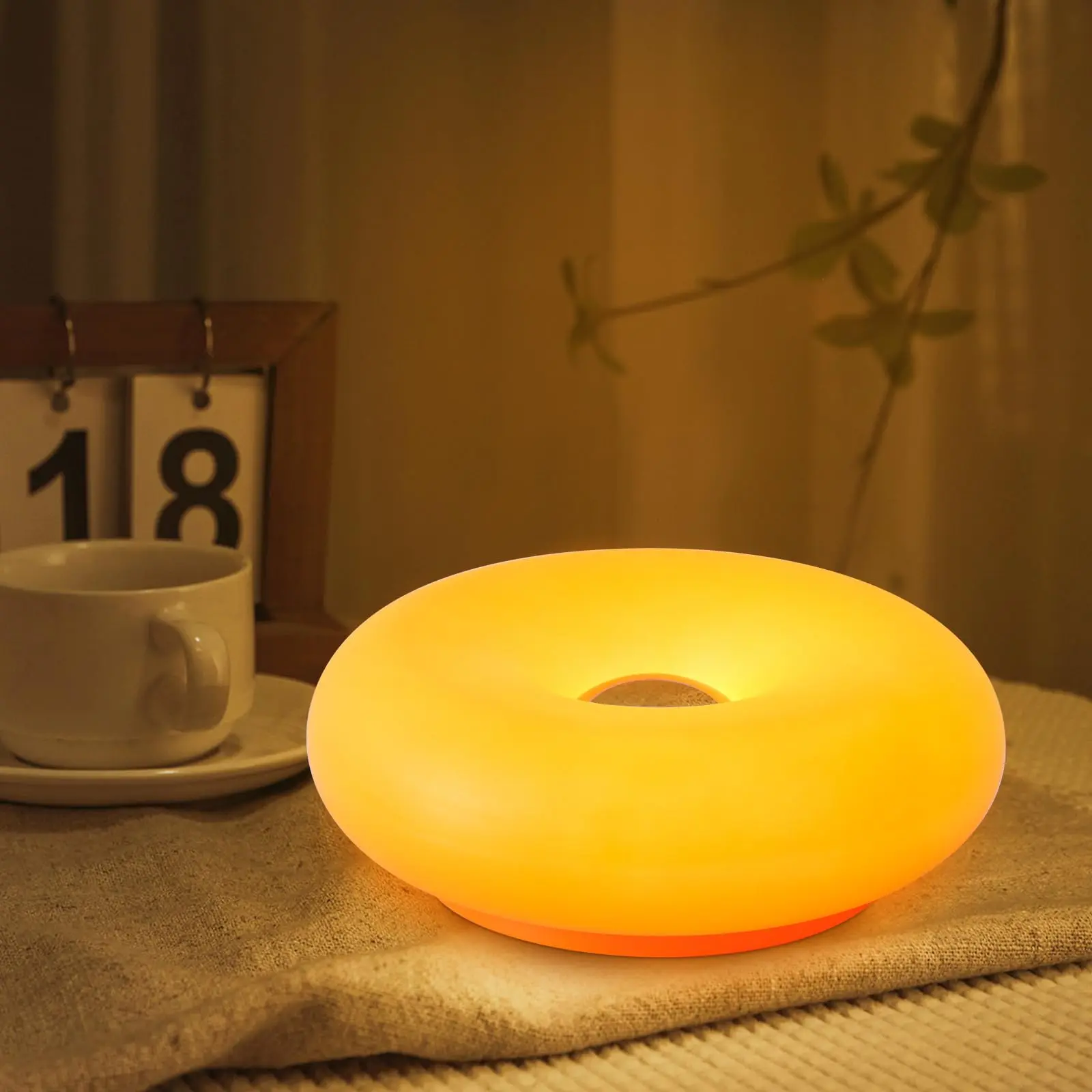 Round Orange Donut Wall Sconce - Plug-In Dimmable Adjustable Contemporary Mid-Century Modern Wall Light with 11.8in Size, 63in Control Cord, AC Power for Home Decoration, Bedroom, Living Room