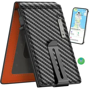 Fashion Slim Wallets for Men with  Clip Mens Wallet Front Pocket Bifold (Carbon) Work with  Find my, iOS only, Wallet  finder for Pop up Wallet (Carbon&Orange)