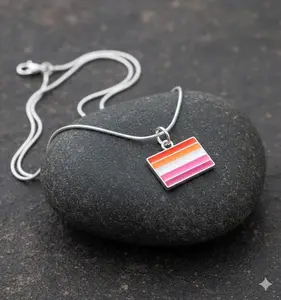 Sunset Lesbian Flag Rectangle Necklace – High Quality Sterling Silver Plated Pride Jewelry