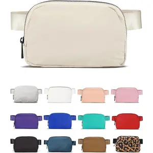 Cross Body Fanny Packs for Women Men Fashion Waist Bag Pouch Nylon Small Travel Crossbody Bags Mini Purse Everywhere Belt Bag Bum Bag with Adjustable Strap for Workout Running Hiking Ivory