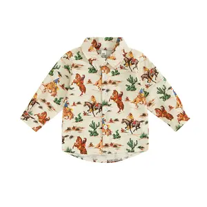 Western Baby Boy Clothes Button Down Long Sleeve Dress Shirt Toddler Country Cowboy Shirts Top