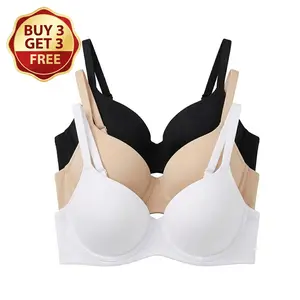 Buy 3 Get 3 Free-Underwire Bra Set Comfortable Breathable Soft Full Coverage Minimizer Everyday Support Versatile Value Simple Style Fabric Smooth Lightweight Material - Flat, Traditional