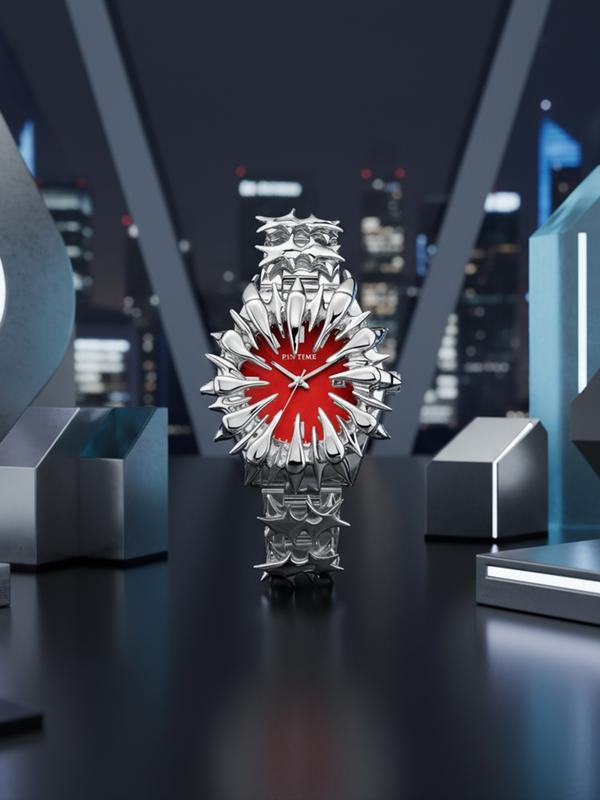 Handmade Quartz Analog Watch, Original European Style Vampire Dragon Scale Spike Design, Unisex Small Batch Wristwatch, Unique Jewelry Accessory