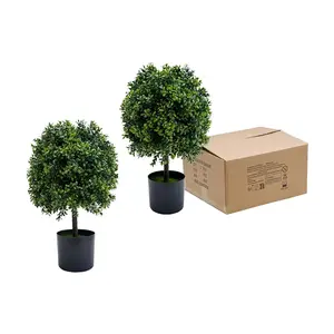 20" Artificial Topiary Plants Set of 2, Fake Boxwood Ball Trees Outdoor and Indoor, Faux Greenery for Home Decor