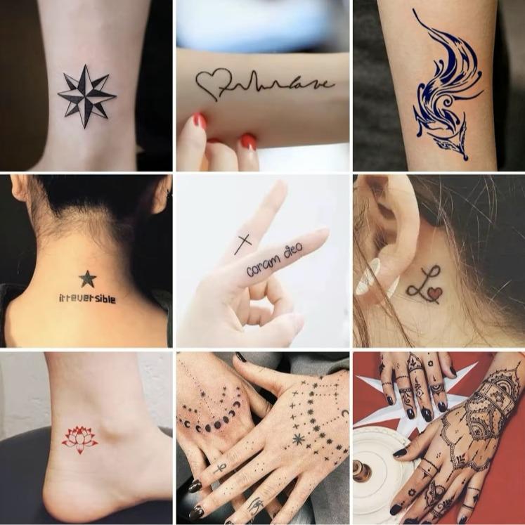 Temporary Tattoo Kit 3 Bottles ColorInks ,Stencils Kit for BodyPaint DlY Fake Tattoos for (black/red/ brown/)Makeup Cosmetic Storage