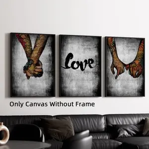 3Pcs Set Optinal Frame Street Art Gesture Heart Graffiti Canvas Prints Posters, Modern Art Design, Love Hands Wall Art, Couple Bedroom Wall Decor, Waterproof Canvas Wall Art, Artwork For Gift, Wall Picture for Living Room, Bedroom