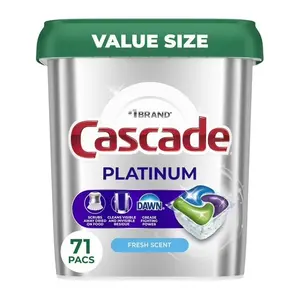 Cascade Platinum Dishwasher Pods | ActionPacs with Dawn Power | No Pre-Wash Needed | Fresh Scent | 71 Count