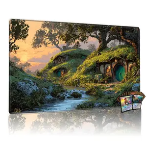 Fantasy Hobbit Shire Playmat 12x24 inch Non Slip TCG MTG Card Game Mat Enchanted Village Landscape Mouse Pad Perfect for Parties Family Fun & Gift Gaming Mousepad