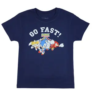 Sonic The Hedgehog Boys' T-Shirt Go Fast! Sonic Tails Knuckles Crewneck Tee