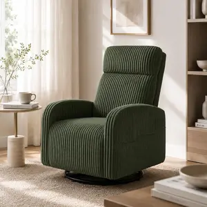 Costoffs Swivel Glider Chair for Nursery, Rocking Chair Nursing Chair with Side Pockets, Corduroy Glider for Living Room with High Back Dark Green