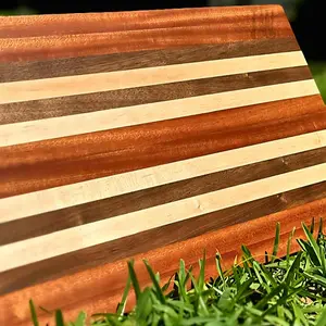 Exotic Sapele Cutting Board – Edge Grain Wood Board with Walnut & Maple Stripes, Large Butcher Block for Chopping or Serving