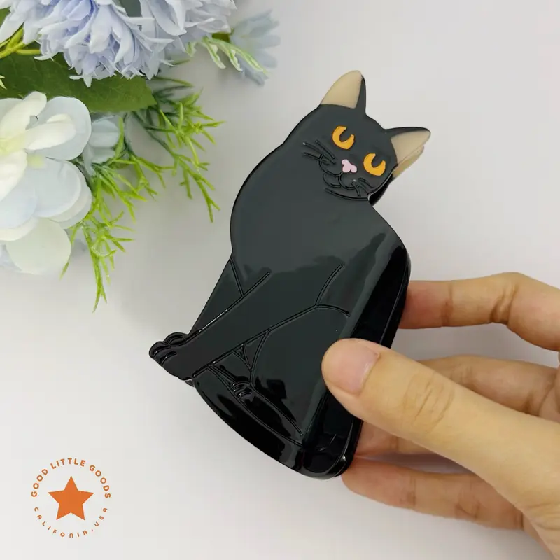 GoodLittleGoods Black Magic Cat Yellow Eyes Double-Sided High Quality Plastic Hair Clip Claw for Women & Girls, Gift for Cat Lover, Premium Hair Accessory for Cat Mom, Wife, Her, Bestie, BFF