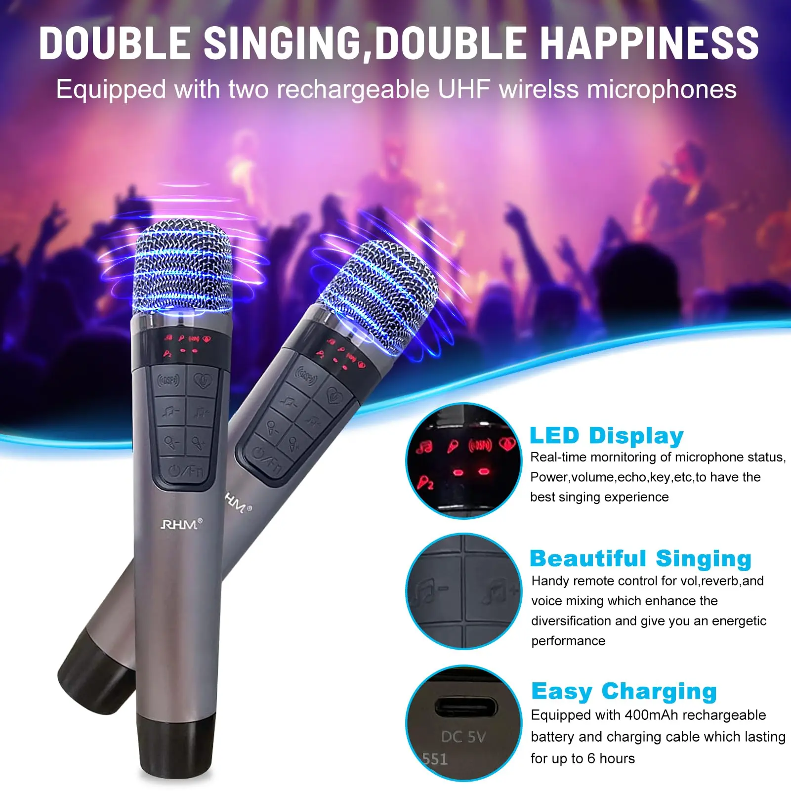 【美品】RM-K666 ポータブルカラオケ ワイヤレススピーカー　皇馬 RHM K666 Karaoke Machine, Handheld Bluetooth Speaker Support