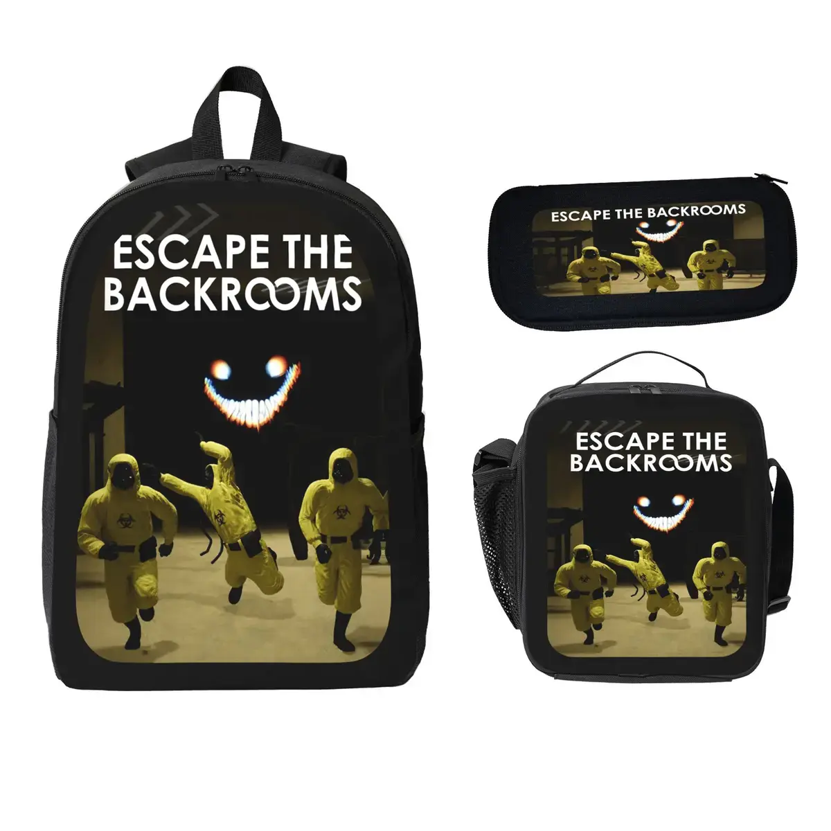 Backrooms Horror Backpack Set 3Pcs Polyester School Bag Lunch Bag Pencil Case Large Capacity Lightweight Bookbag Back To School Travel Gift For Boys Girls Teens Students