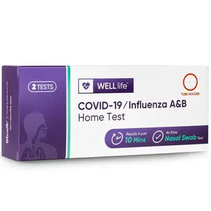 WELL LIFE COVID-19 / Influenza A&B Home Test - 2 Tests with Easy Nasal Swab - Results in 10 Minutes - Exp 11-27-2025