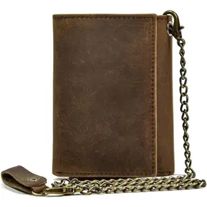 Mens Wallets with Chains,  Trifold Wallet RFID Blocking Anti- Chain for Biker,  (Brown)