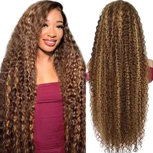 30 inch Highlight Ombre Lace Front Wig Human Hair Deep Wave 13x6 HD Honey Blonde Lace Frontal Wigs P4/27 Curly Human Hair Wig Glueless Wigs Human Hair