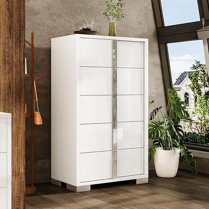 [Summerwins] [SummerFinds] AMERLIFE Modern 5/6 Drawer Dresser, Glossy Surface Chest of Drawers, Large Storage Organizer for Bedroom, Living Room, Cloakroom, Luxury Bedroom Furniture/Best Gift Ideas/Christmas Gifts