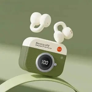 Wireless Bluetooth Cartoon Camera, Music Half In-Ear Headphones, Sport Couple Earbuds, HD Call, Stereo Leather Earphones for Android iOS