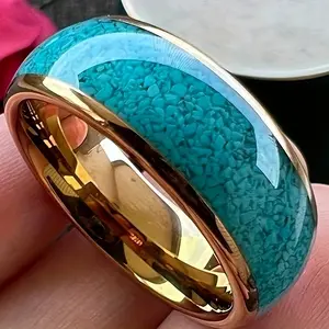Luxurious Turquoise Inlay Dome Ring for Men - Stainless Steel Rings with Imitation Gemstone, Fashionable and Elegant Design, Perfect Gift for Him, Anniversary or Birthday engagementrings promise rings wedding ring engagement ring marquise engagement ring
