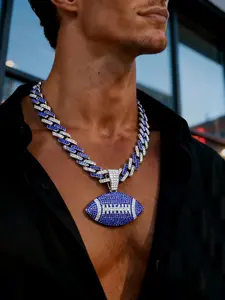 Full Diamond Color Rugby Alloy Pendant Necklace, Hip Hop Cuban Chain, Men's Fashion Jewelry, Stylish Accessory